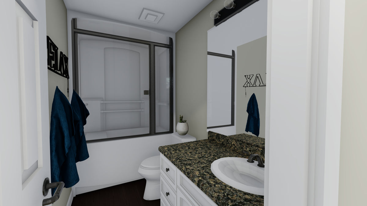 AO8466-A Ranch House, 2 Bedrooms, 1 Bathroom | Akers House Plan Bathroom