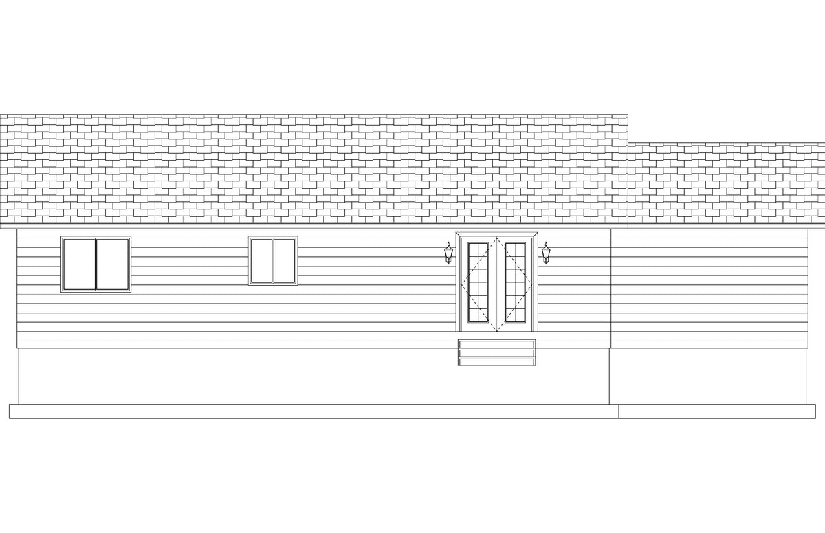 AO8466-A Ranch House, 2 Bedrooms, 1 Bathroom | Akers House Plan Rear Elevation