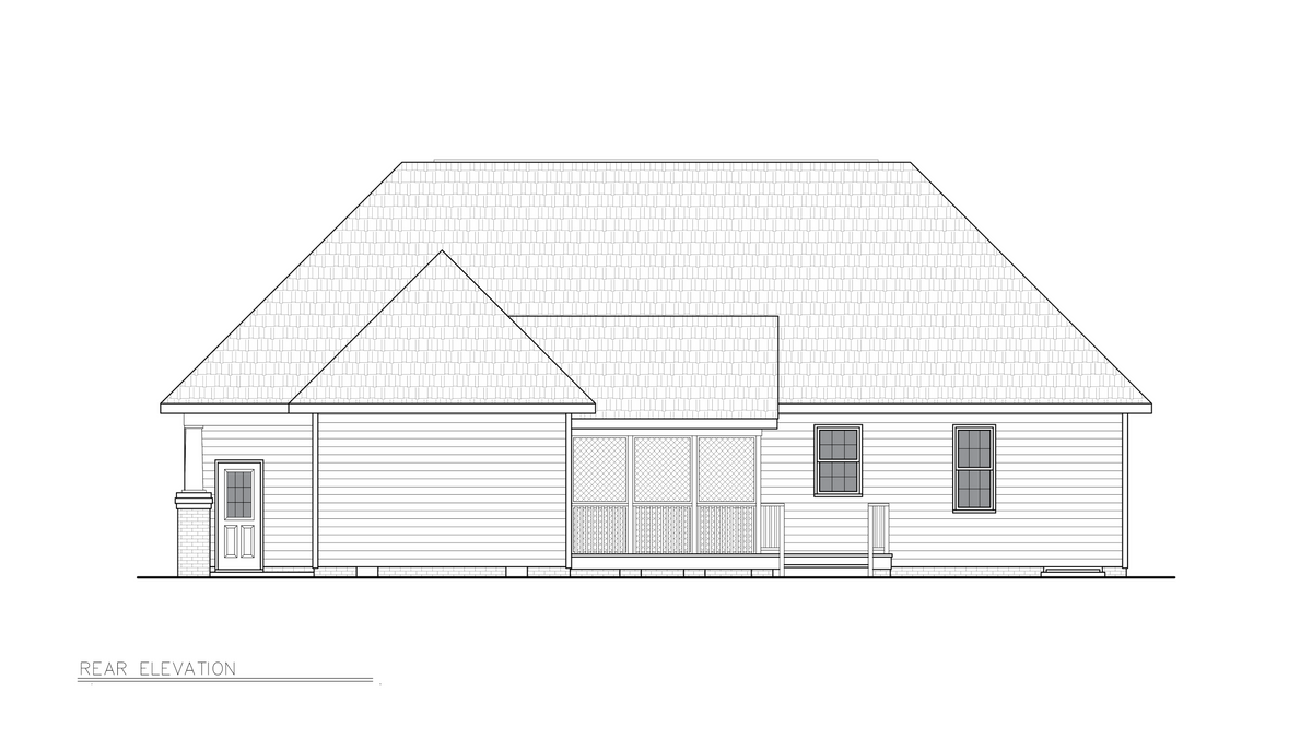 A8245-A Traditional House, 3 Bedrooms, 2 Bathrooms | Alan House Plan Rear Elevation