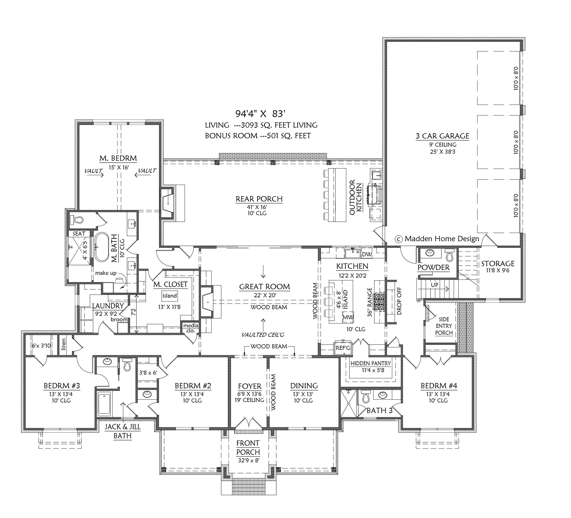 C8154-A Modern Farmhouse House First Floor Plan, 4 Bedrooms, 4.5 Bathrooms | Amaryllis 2 House Plan 