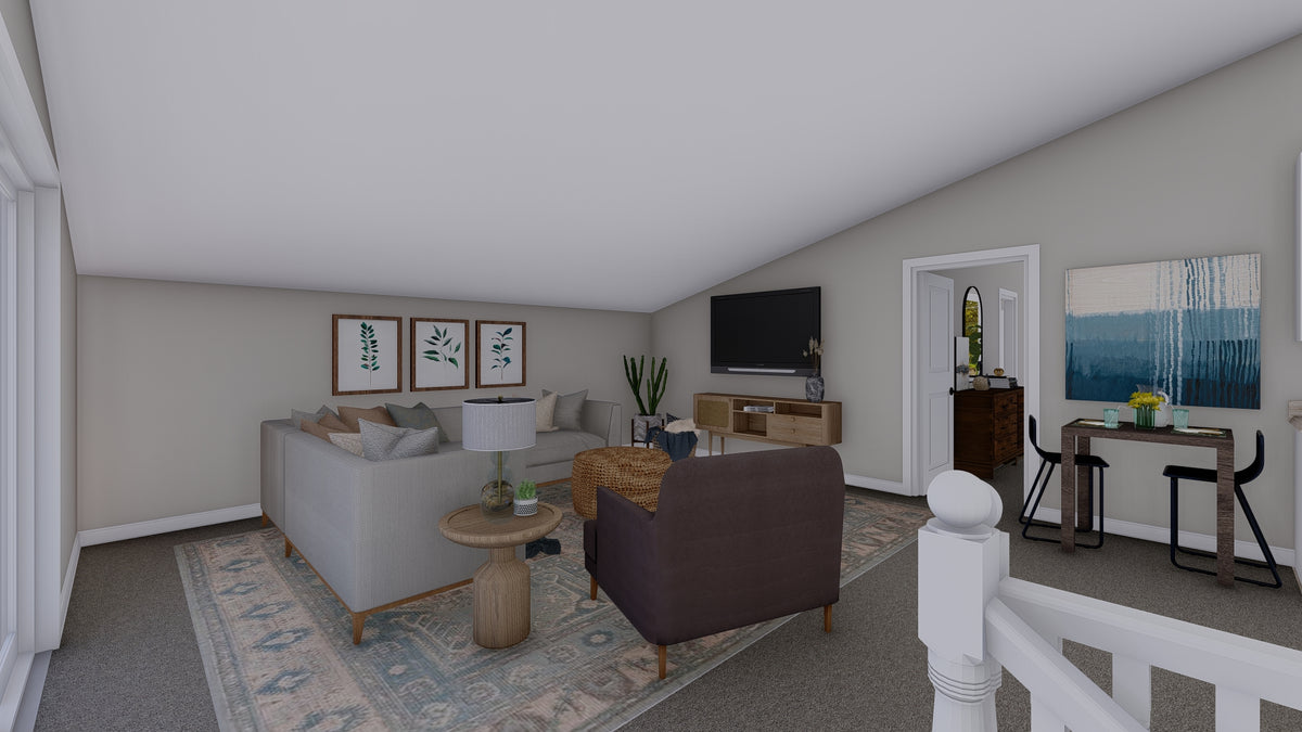 AO7989-A Contemporary Garage Apartment Great Room, 1 Bedroom, 1.5 Bathrooms | Andreas 
