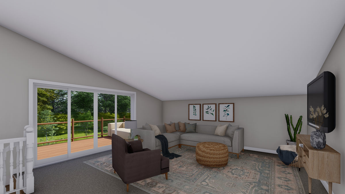 AO7989-A Contemporary Garage Apartment Great Room, 1 Bedroom, 1.5 Bathrooms | Andreas 