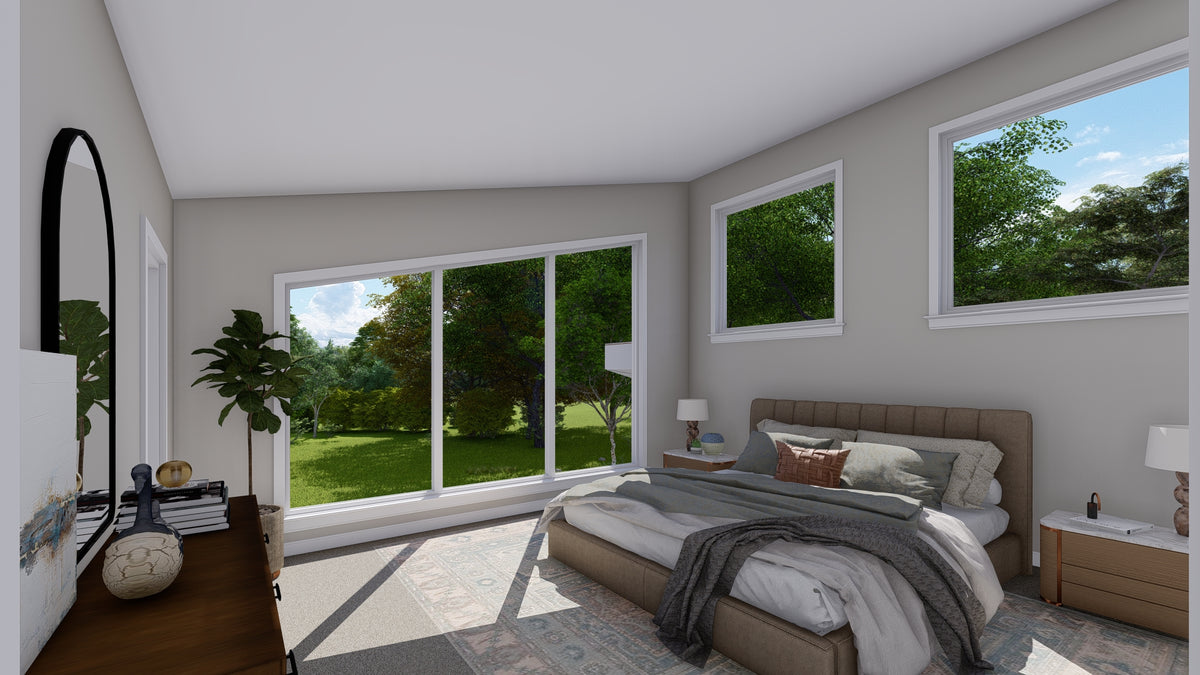 AO7989-A Contemporary Garage Apartment Master Bedroom, 1 Bedroom, 1.5 Bathrooms | Andreas 