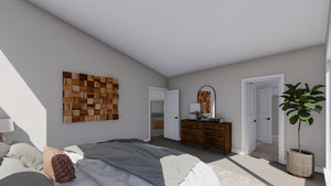 AO7989-A Contemporary Garage Apartment Master Bedroom, 1 Bedroom, 1.5 Bathrooms | Andreas 
