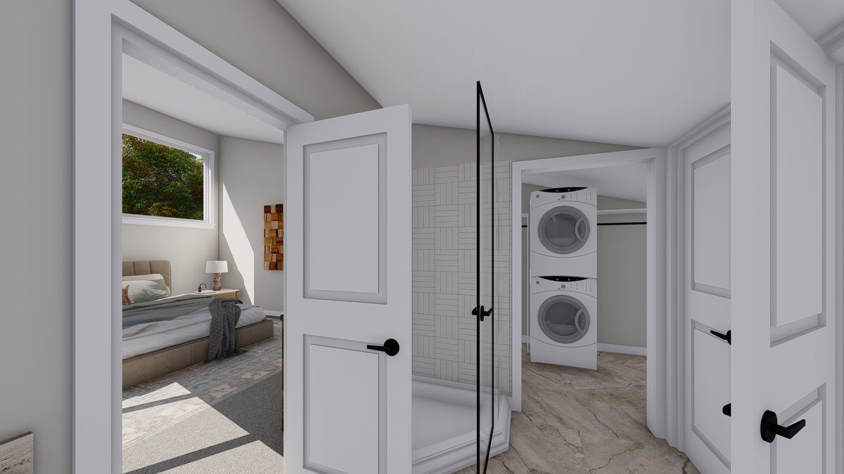 AO7989-A Contemporary Garage Apartment Master Bathroom, 1 Bedroom, 1.5 Bathrooms | Andreas 