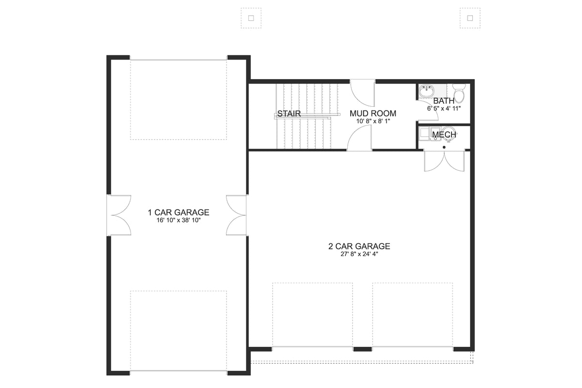 AO7989-A Contemporary Garage Apartment Floor Plan, 1 Bedroom, 1.5 Bathrooms | Andreas 