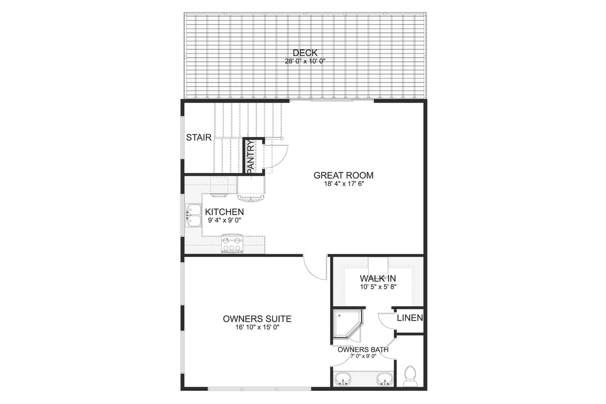 AO7989-A Contemporary Garage Apartment Second Floor Plan, 1 Bedroom, 1.5 Bathrooms | Andreas 