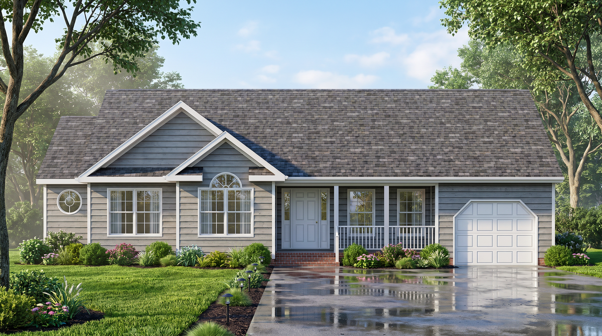 Transitional 3 Bedroom House Plan with Front Porch, Patio, and 1-Car Garage | Craven House