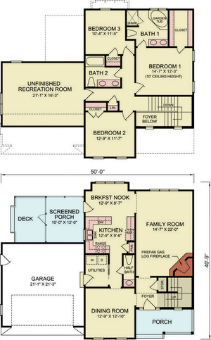 A8315-A Craftsman House Floor Plan, 3 Bedrooms, 2.5 Bathrooms | Ferris House Plan 