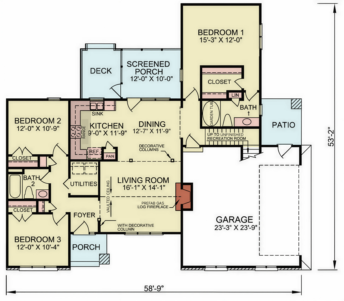A8245-A Traditional House Floor Plan, 3 Bedrooms, 2 Bathrooms | Alan House Plan 