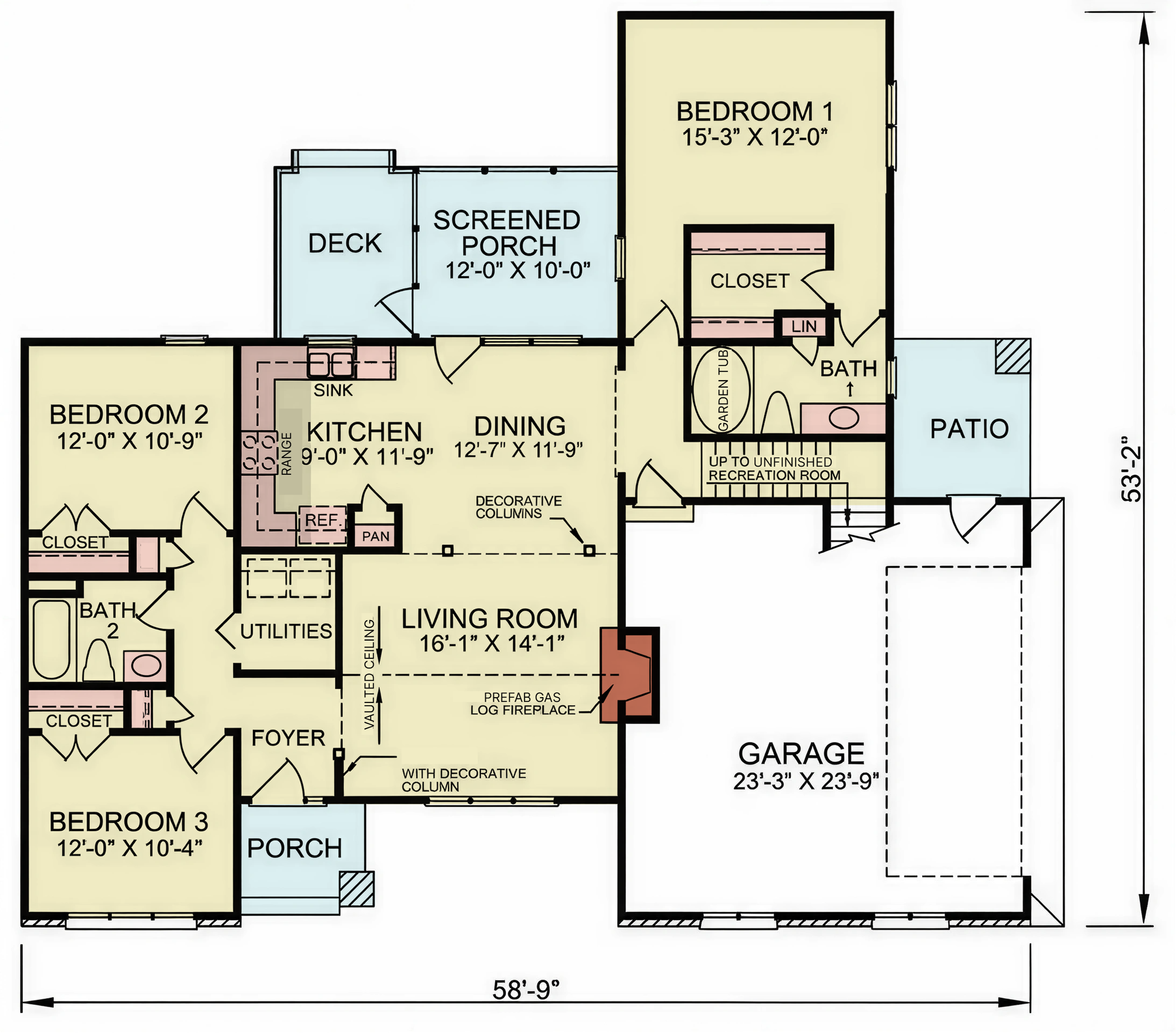 A8245-A Traditional House Floor Plan, 3 Bedrooms, 2 Bathrooms | Alan House Plan 