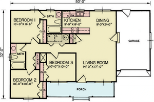 A8236-A Ranch House Floor Plan, 3 Bedrooms, 2 Bathrooms | Edgehill House Plan