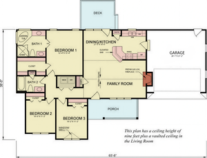 A8201-A Traditional House First Floor Plan, 3 Bedrooms, 2 Bathrooms | Wickham House Plan 