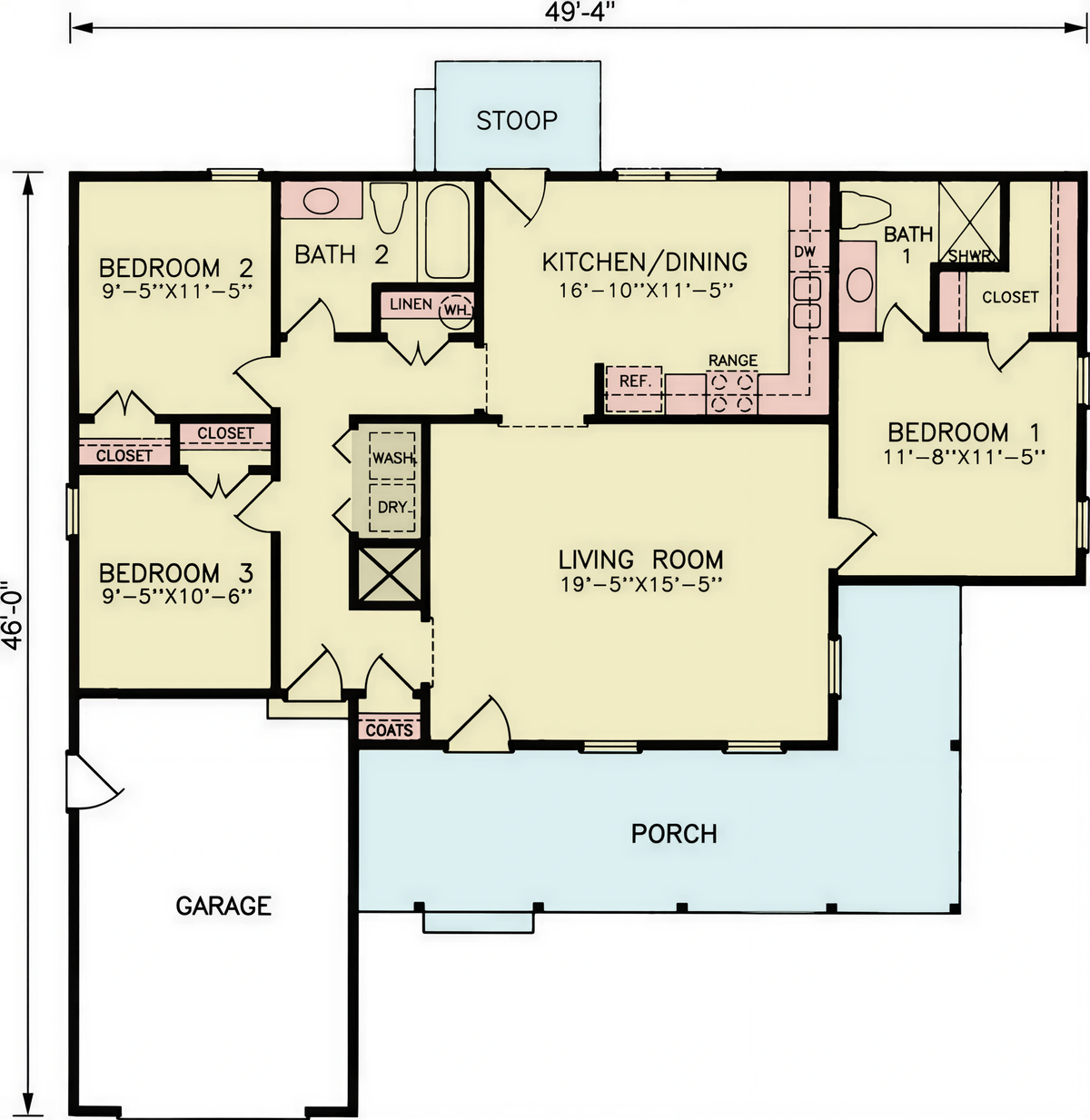 A8320-A Contemporary House Floor Plan, 3 Bedrooms, 2 Bathrooms | Foxfire House Plan 