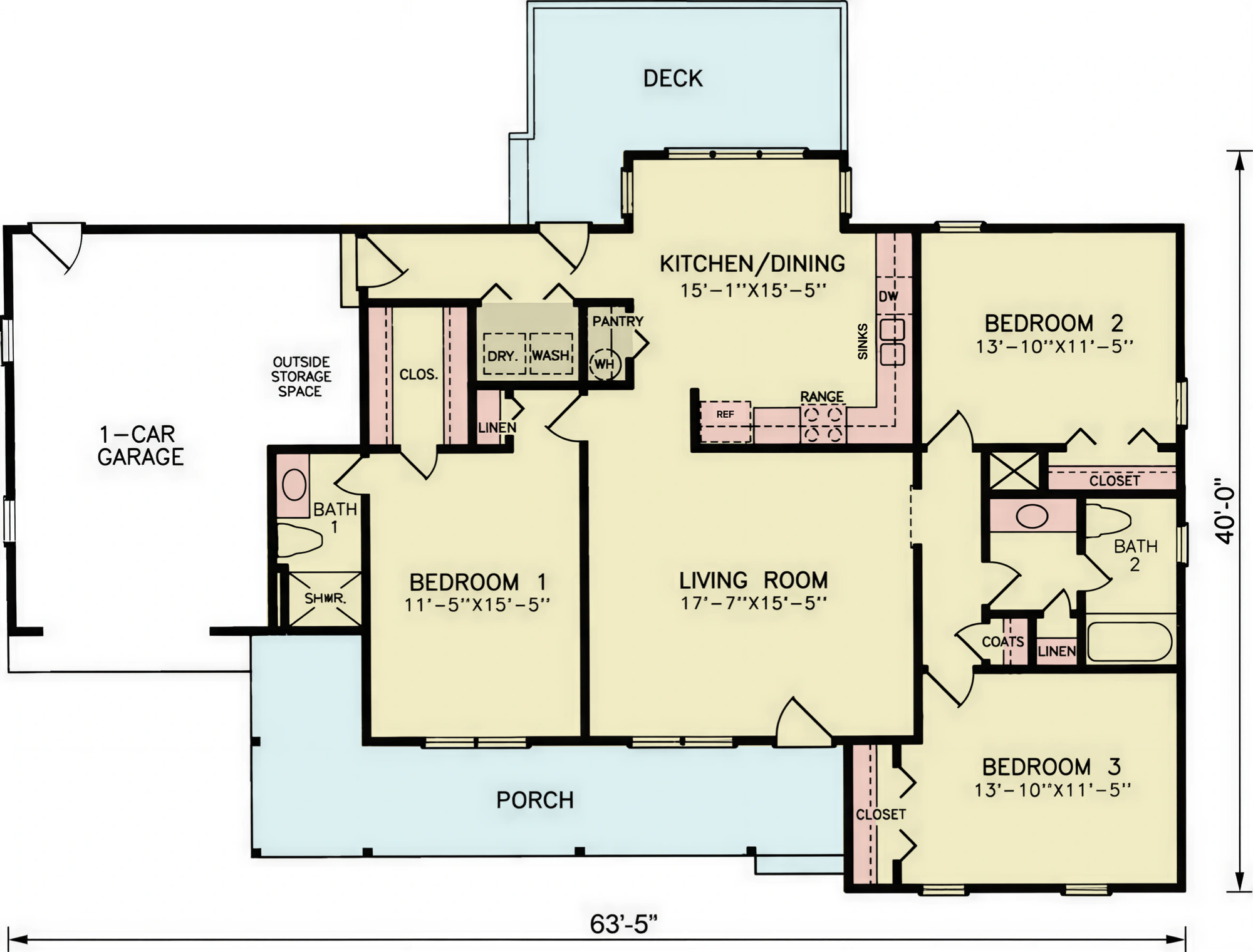 A8230-A Cottage House Floor Plan, 3 Bedrooms, 2 Bathrooms | Curtis House Plan  