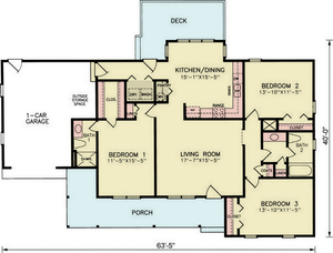 A8230-A Cottage House Floor Plan, 3 Bedrooms, 2 Bathrooms | Curtis House Plan  
