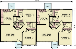 A8327-A Traditional Duplex House Floor Plan, 4 Bedrooms, 2 Bathrooms | Holden House Plan 