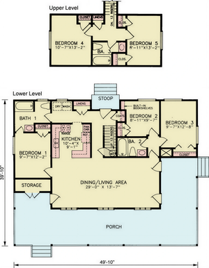 A8225-A Southern Style House First Floor Plan, 5 Bedrooms, 3 Bathrooms | Langston22 House Plan 