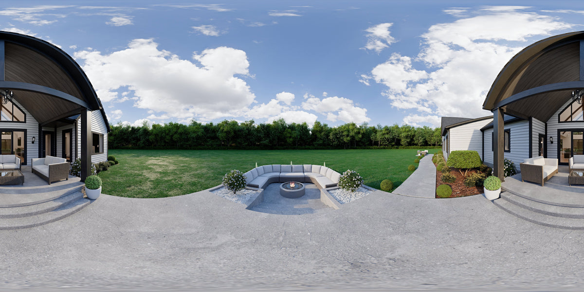AJ7980-A Modern Farmhouse Back Patio Panorama, 3 Bedrooms, 4.5 Bathrooms | Plan 1068 