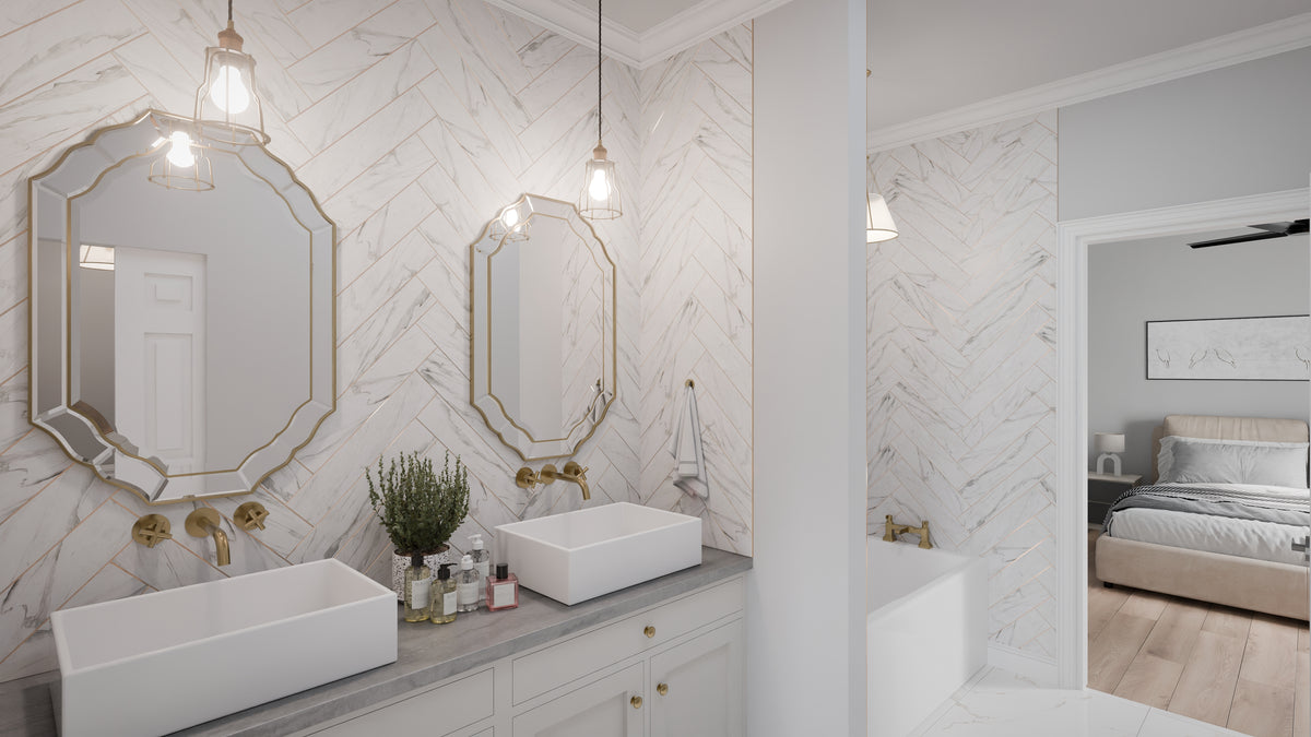 AJ7679-A Modern Farmhouse Jack and Jill Bath, 4 Bedrooms, 3.5 Bathrooms | Plan 1011 