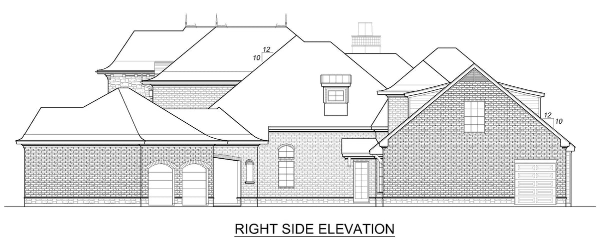 F8041-A French Country House, 5 Bedrooms, 5.5 Bathrooms | Becky Jane Right Elevation