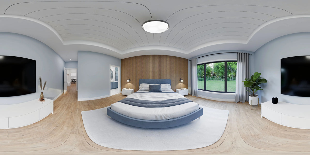 AJ7641-A Modern Transitional House Master Bedroom Panorama, 3 Bedrooms, 2 Bathrooms | Plan VD1065 