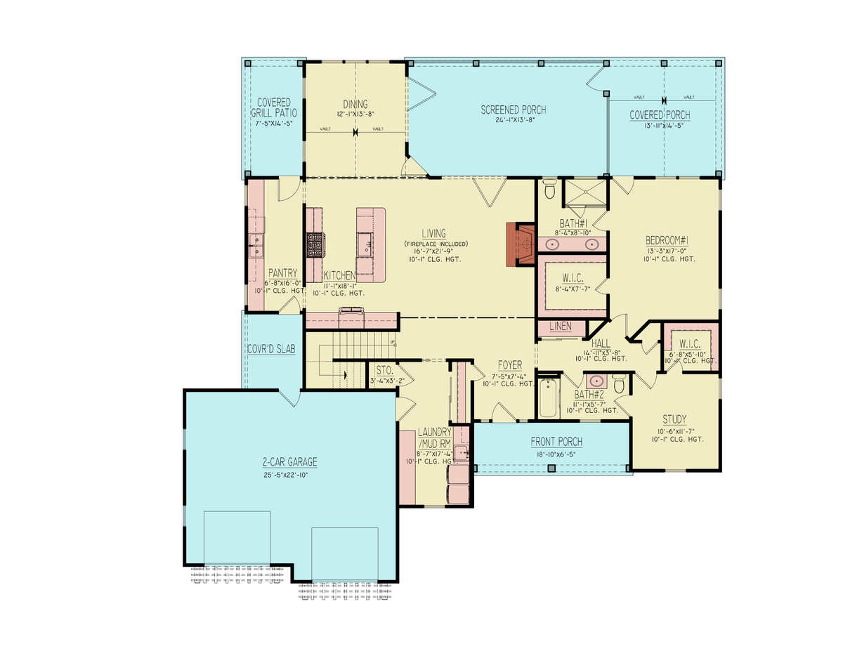 A8484-A Bluefern Valley Main Image Exterior 3 beds, 3 baths, modern farmhouse plan Main Floor Plan