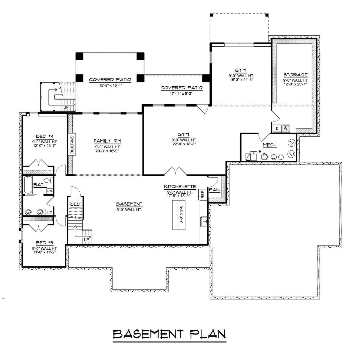 Q7445-A 24452 House Basement Floor Plan 3 Beds 2.5 Baths