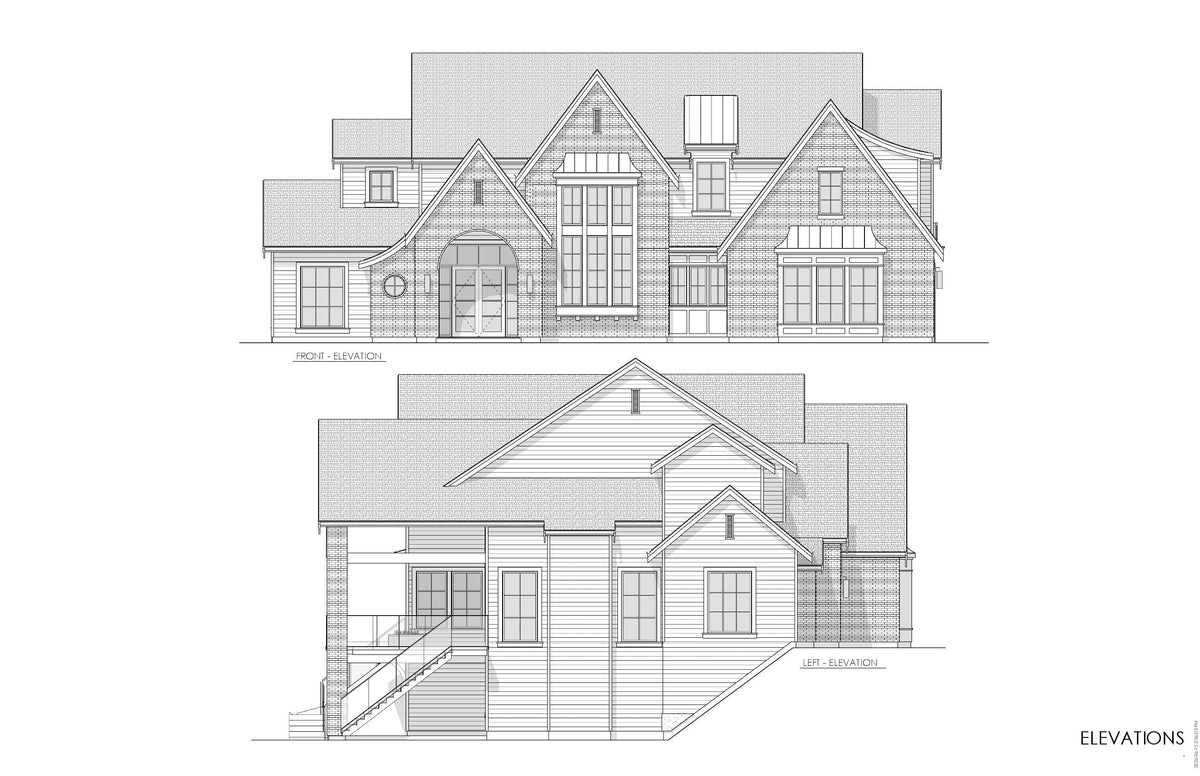 S8377-A French Country House, 4 Bedrooms, 3.5 Bathrooms | Burlington House Plan Front and Left Elevation