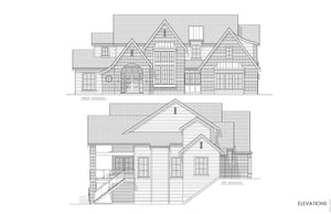 S8377-A French Country House, 4 Bedrooms, 3.5 Bathrooms | Burlington House Plan Front and Left Elevation