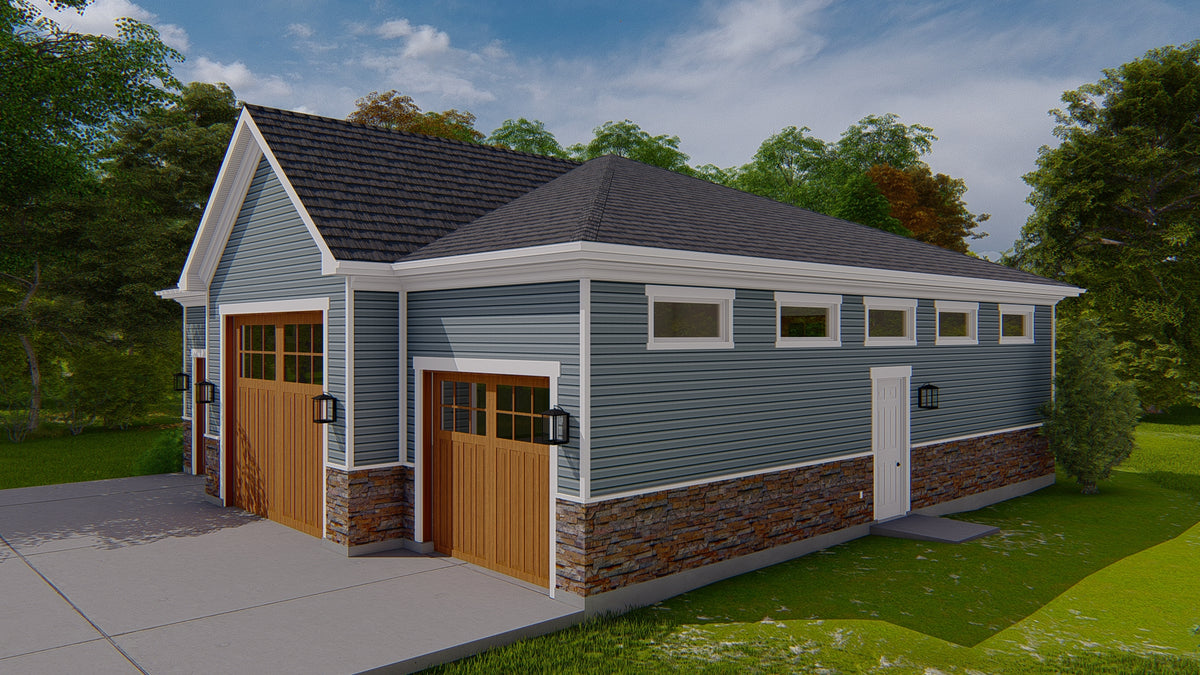 Detached 3-Car Garage Plan with Workshop and Full Bathroom
