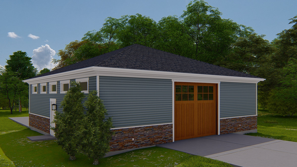 Detached 3-Car Garage Plan with Workshop and Full Bathroom