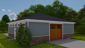 Detached 3-Car Garage Plan with Workshop and Full Bathroom