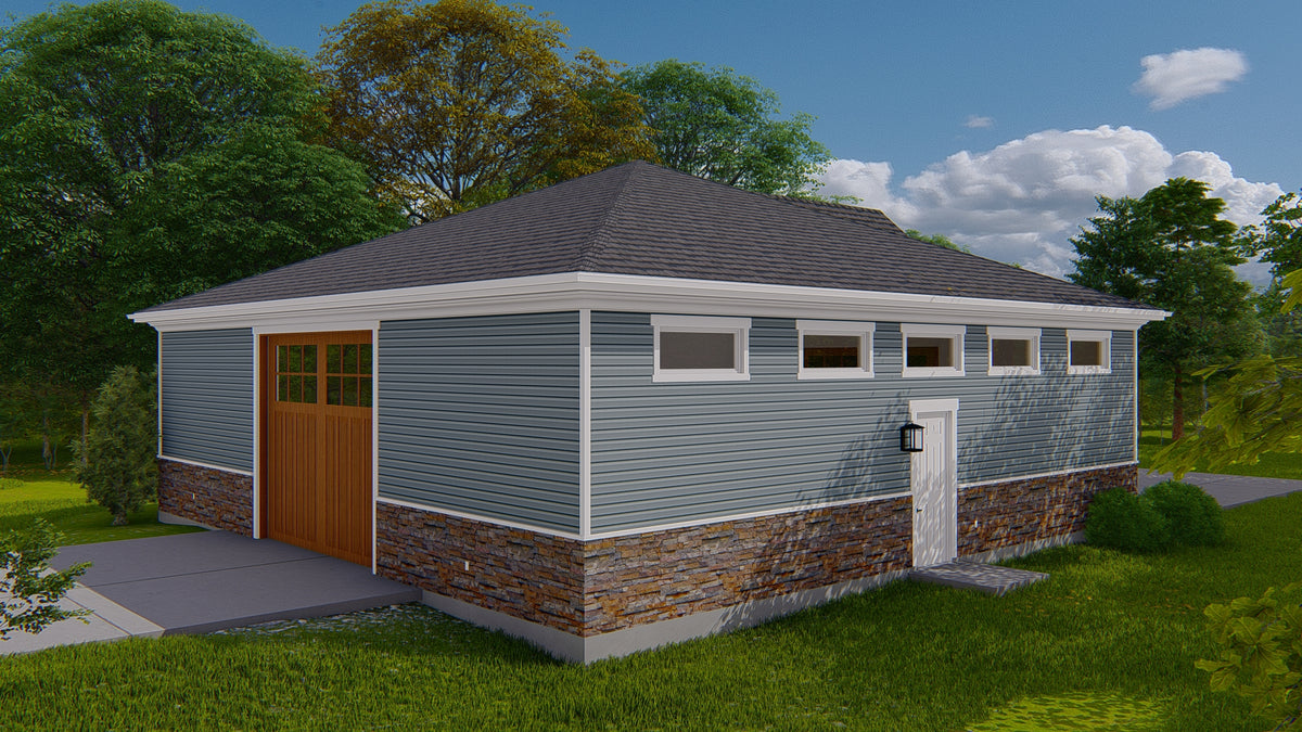 Detached 3-Car Garage Plan with Workshop and Full Bathroom