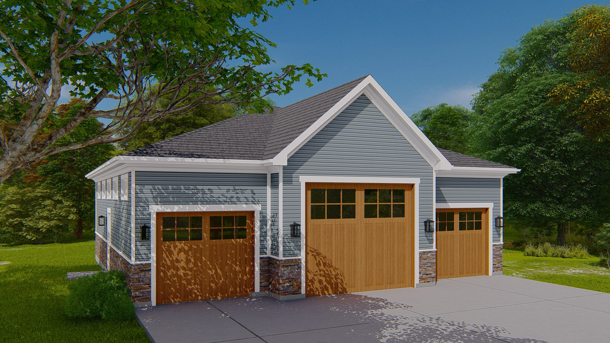 Detached 3-Car Garage Plan with Workshop and Full Bathroom