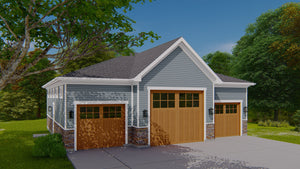 Detached 3-Car Garage Plan with Workshop and Full Bathroom