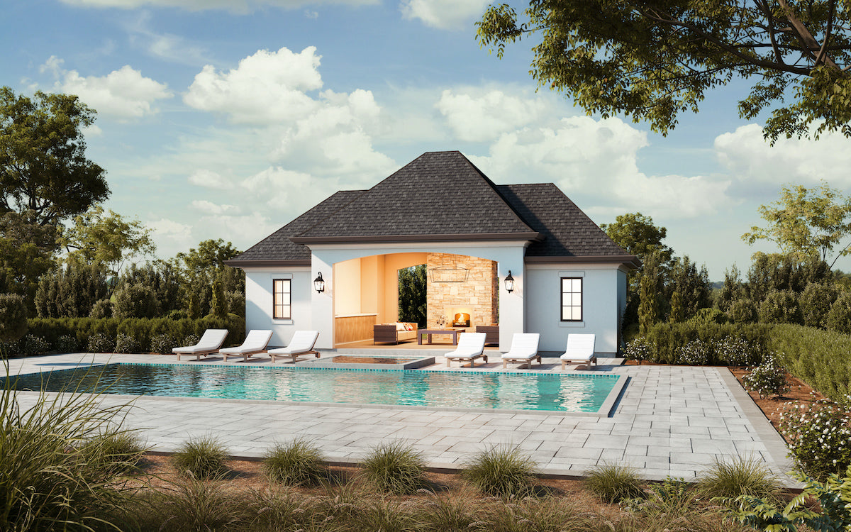 Charming 241 sq ft Pool House with Lounge, Fireplace & Pool Mech