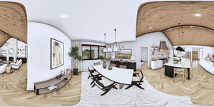 A7571-A Modern House Breakfast Area Panorama, 3 Bedrooms, 3.5 Bathrooms | Sweet Clover House