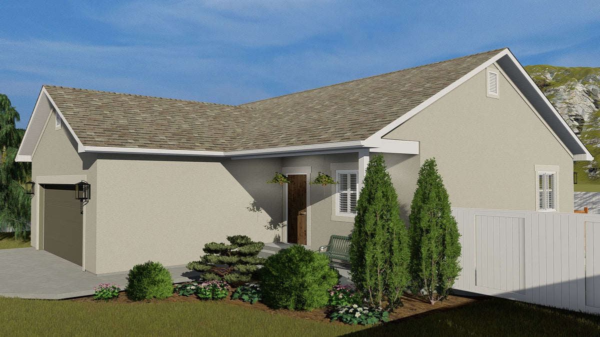 AO8471-A Traditional Ranch House, 2 Bedrooms, 2 Bathrooms | Brynn House Plan Exterior-2