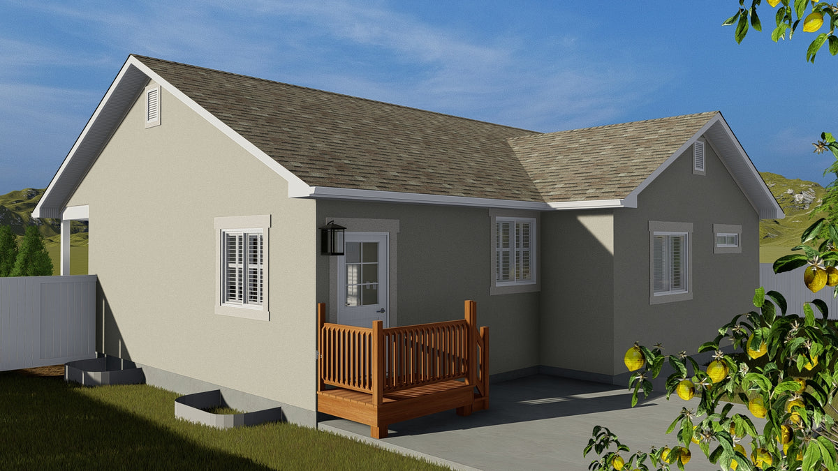 AO8471-A Traditional Ranch House, 2 Bedrooms, 2 Bathrooms | Brynn House Plan Exterior-4