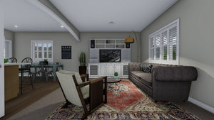 AO8471-A Traditional Ranch House, 2 Bedrooms, 2 Bathrooms | Brynn House Plan Family Room