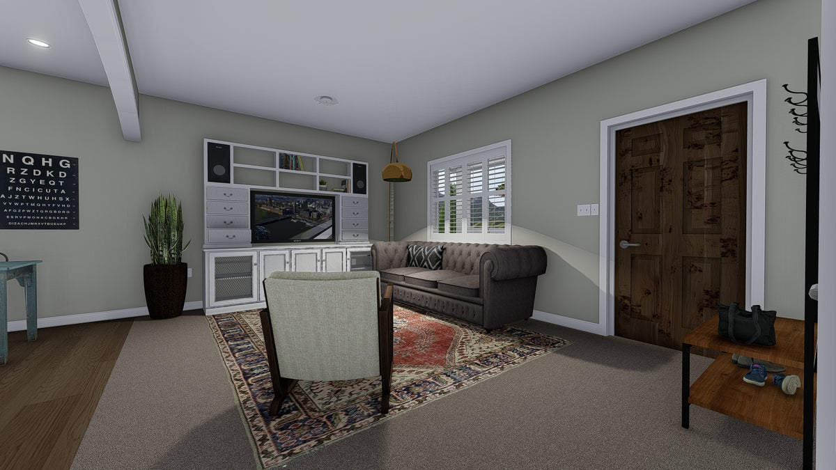 AO8471-A Traditional Ranch House, 2 Bedrooms, 2 Bathrooms | Brynn House Plan Family Room