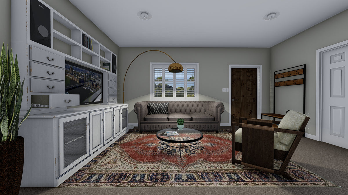 AO8471-A Traditional Ranch House, 2 Bedrooms, 2 Bathrooms | Brynn House Plan Family Room