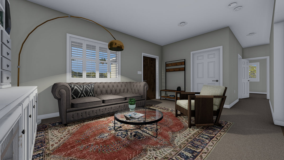 AO8471-A Traditional Ranch House, 2 Bedrooms, 2 Bathrooms | Brynn House Plan Family Room