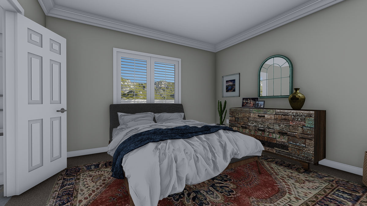 AO8471-A Traditional Ranch House, 2 Bedrooms, 2 Bathrooms | Brynn House Plan Master Bedroom