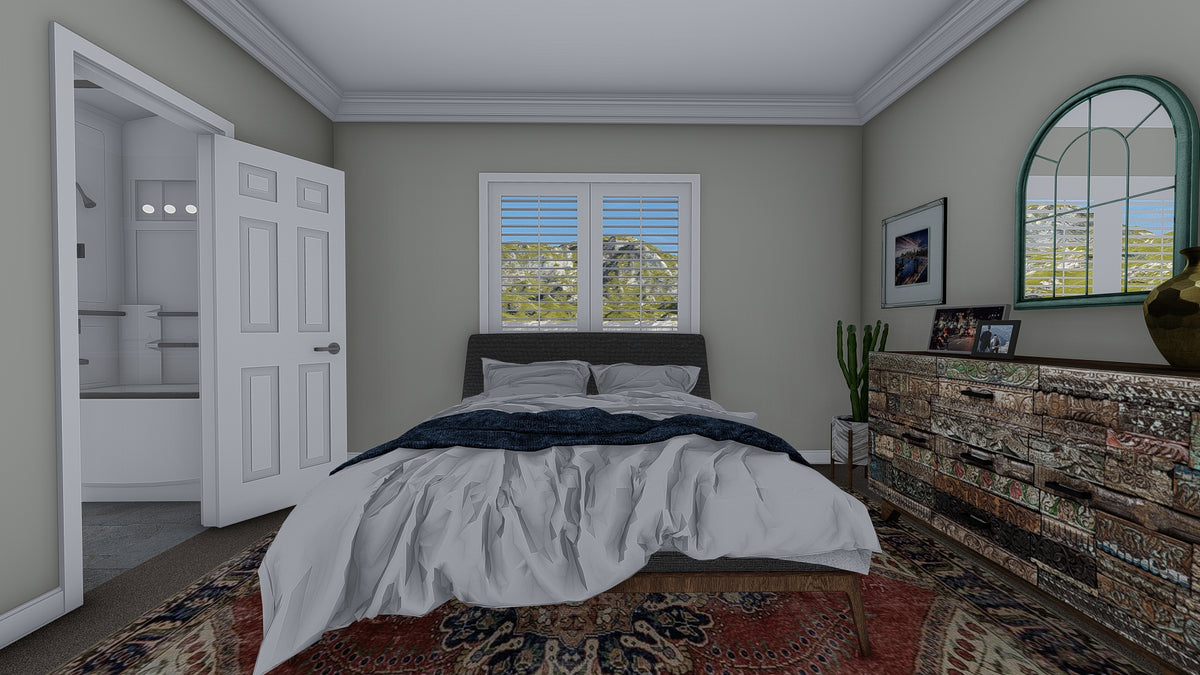 AO8471-A Traditional Ranch House, 2 Bedrooms, 2 Bathrooms | Brynn House Plan Master Bedroom