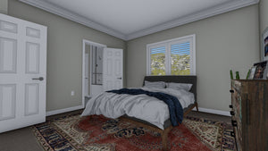 AO8471-A Traditional Ranch House, 2 Bedrooms, 2 Bathrooms | Brynn House Plan Master Bedroom