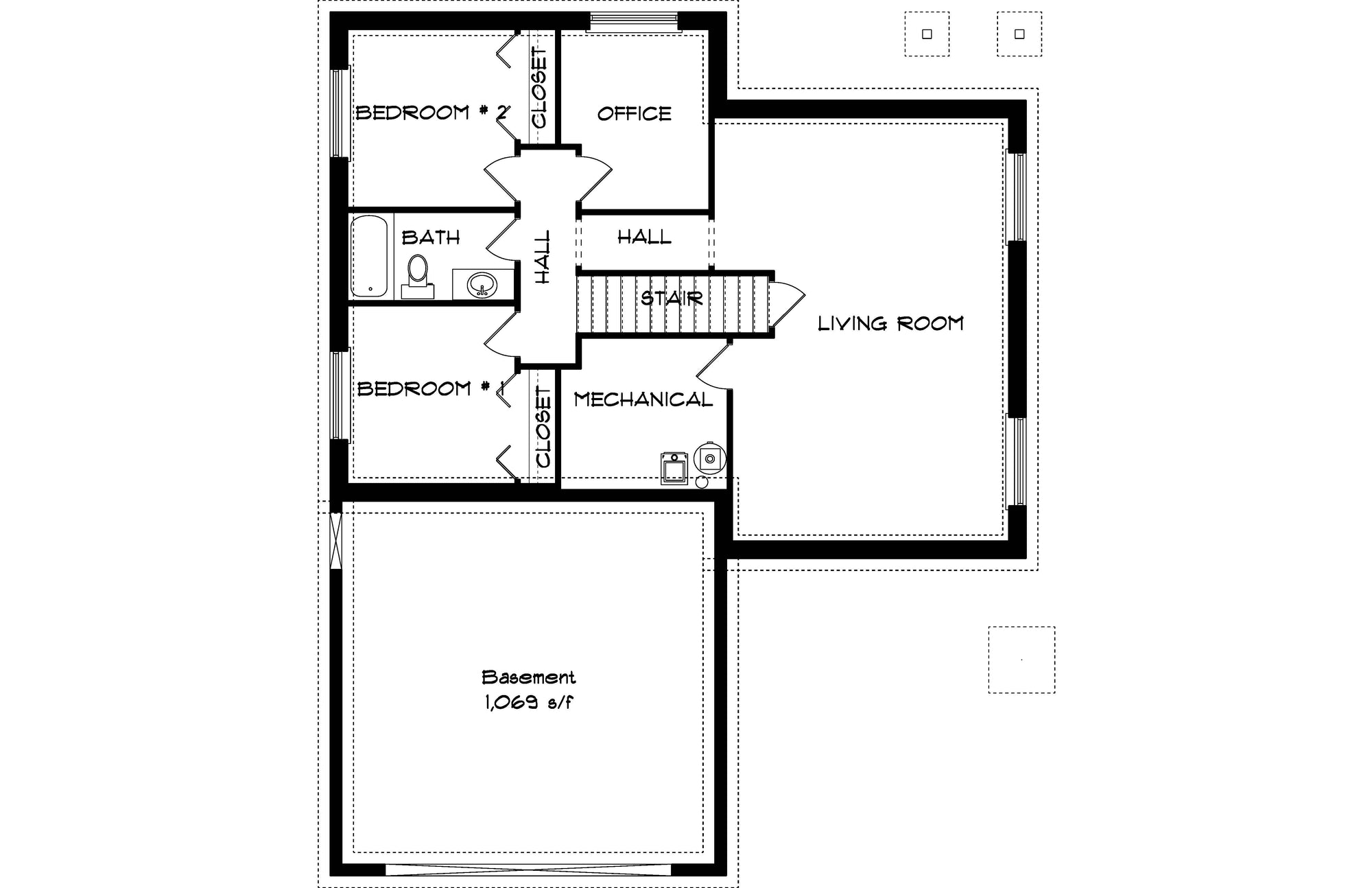 AO8471-A Traditional Ranch House, 2 Bedrooms, 2 Bathrooms | Brynn House Plan Basement Floor Plan