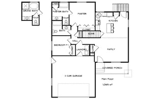 AO8471-A Traditional Ranch House, 2 Bedrooms, 2 Bathrooms | Brynn House Plan First Floor Plan