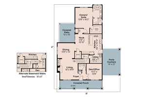 AM8281-A Bungalow House First Floor Plan, 3 Bedrooms, 2.5 Bathrooms | Markham House Plan 